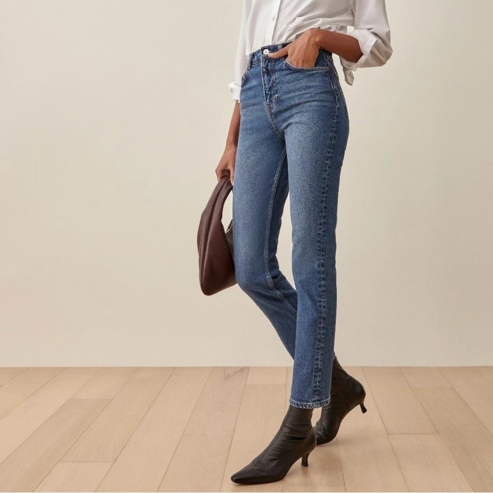 Reformation Liza Ultra High Rise Straight Denim Jeans - Icarian Wash - Size 26